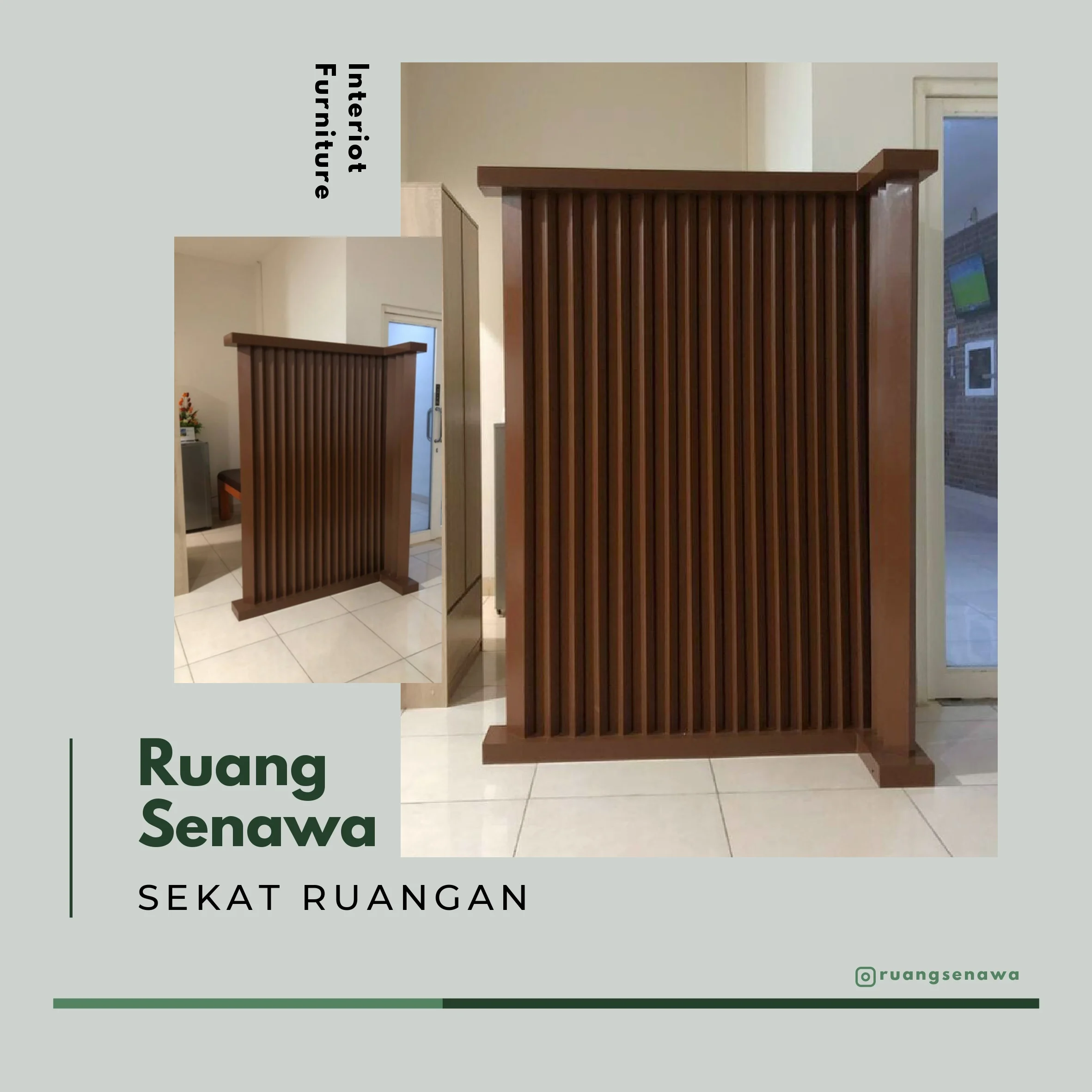 Minimalist Short Lath Partition — Sekat ruangan partisi minimalis cokelat berbahan kisi kayu pendek Kota Palu Ruang Senawa